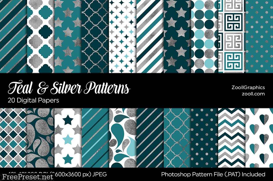 Teal & Silver Digital Papers