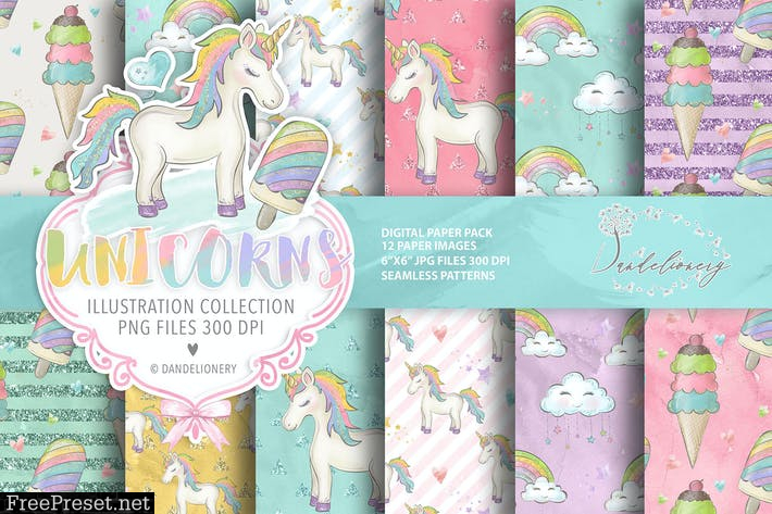 Unicorns digital paper pack DPSW478