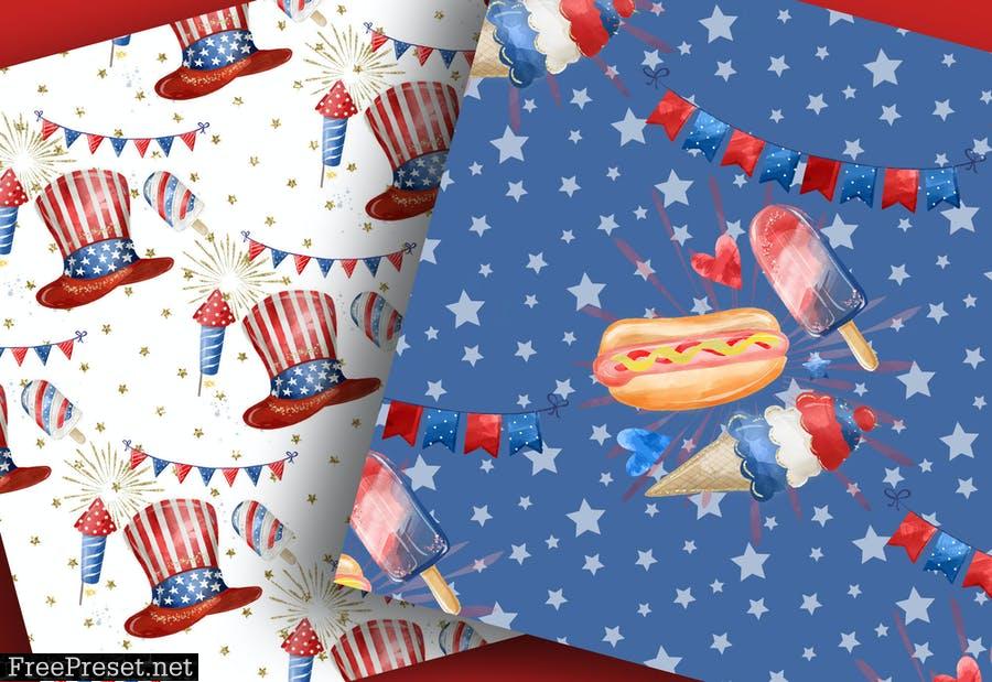 Watercolor 4th of July digital paper pack VWAL8Z9