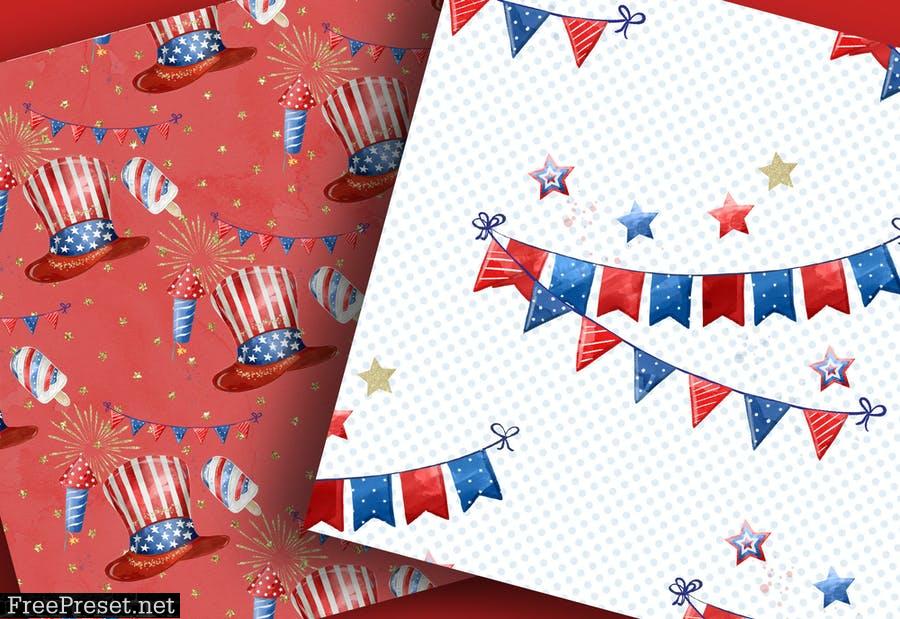 Watercolor 4th of July digital paper pack VWAL8Z9