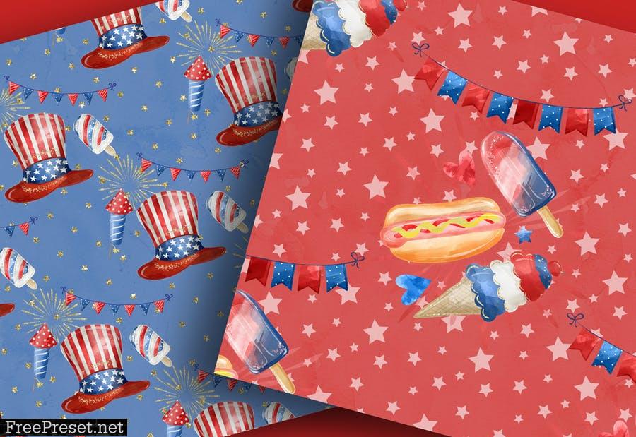 Watercolor 4th of July digital paper pack VWAL8Z9