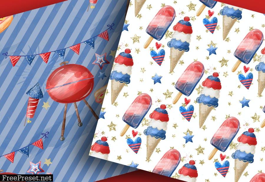 Watercolor 4th of July digital paper pack VWAL8Z9