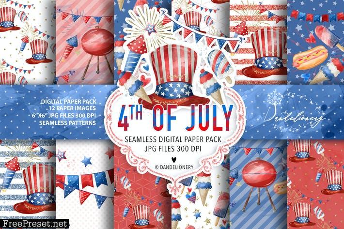 Watercolor 4th of July digital paper pack VWAL8Z9