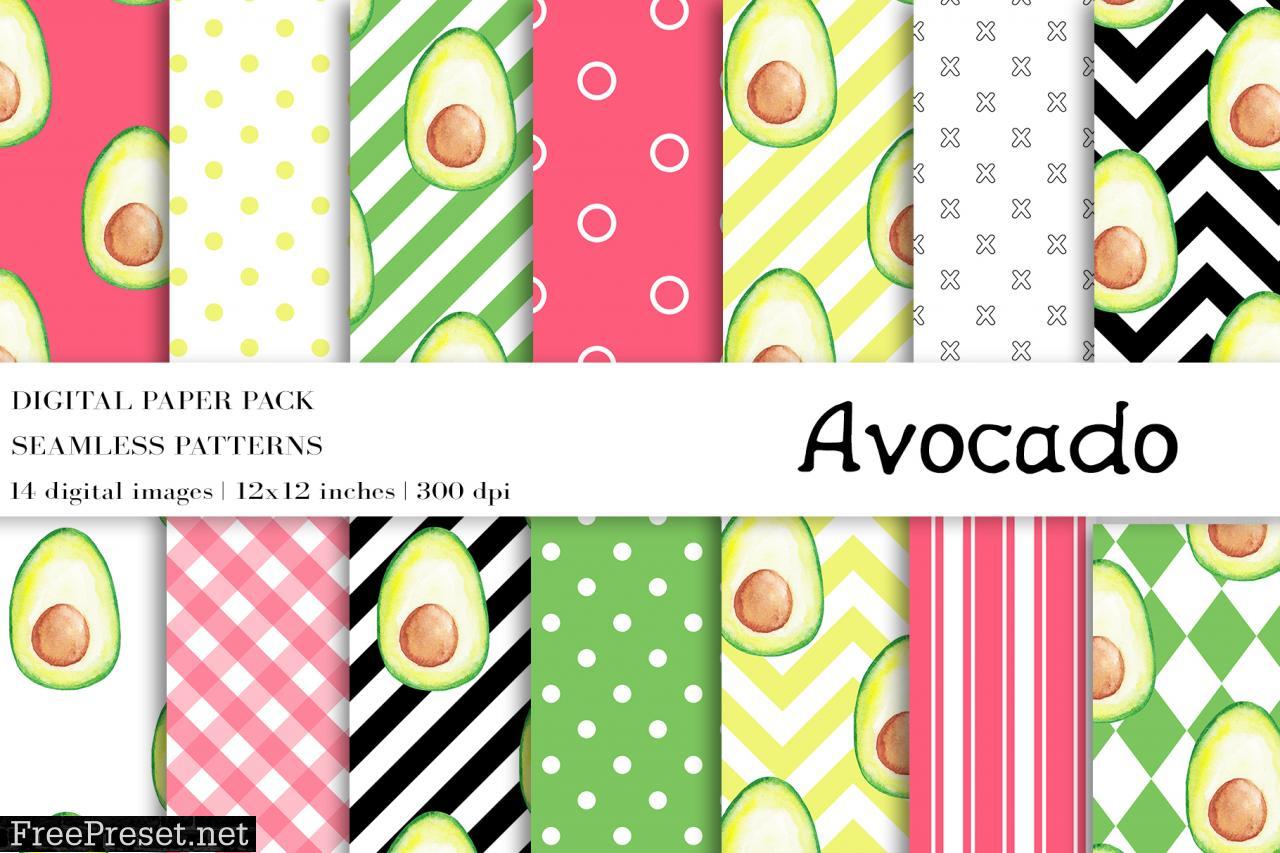 Watercolor Avocado Digital Papers