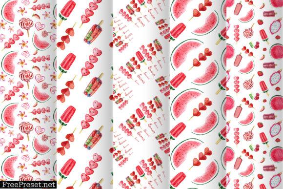 Watercolor Ice Cream Clipart, Patterns