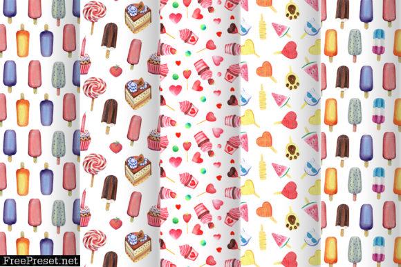 Watercolor Ice Cream Clipart, Patterns