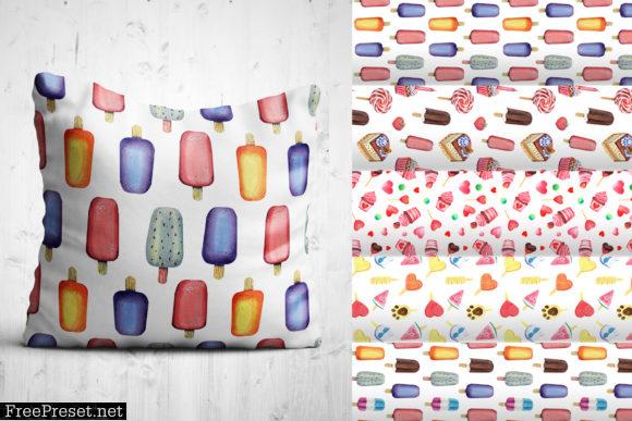 Watercolor Ice Cream Clipart, Patterns