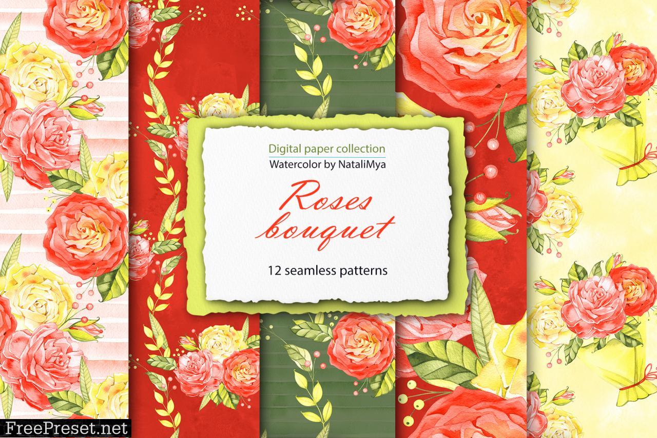 Watercolor Roses Digital Paper Pack