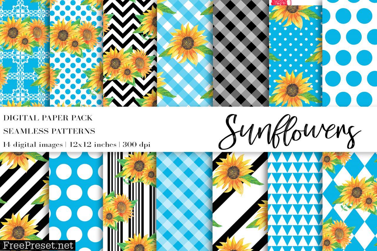 Watercolor Sunflowers Digital Papers