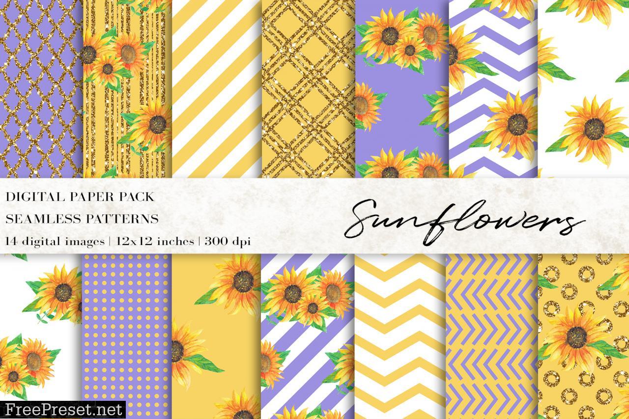 Watercolor Sunflowers Digital Papers