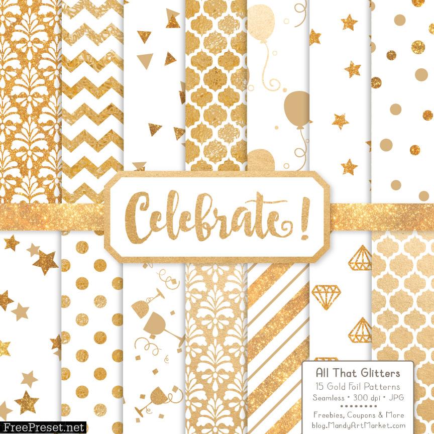 White Celebrate Gold Digital Paper Set