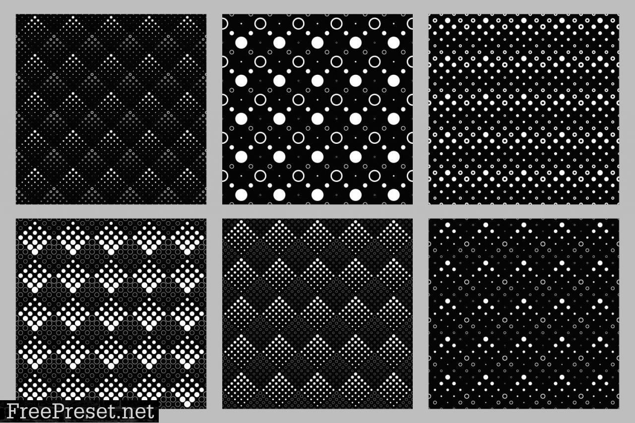 6 Black and White Circle Patterns