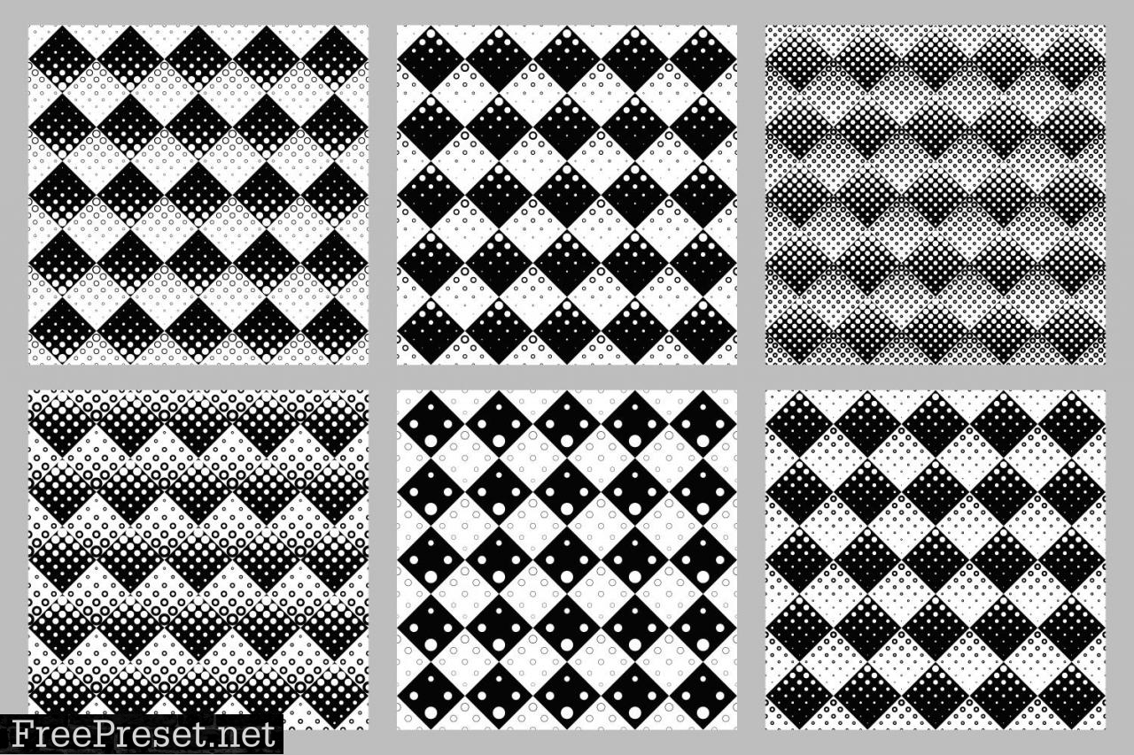 6 Black and White Circle Patterns