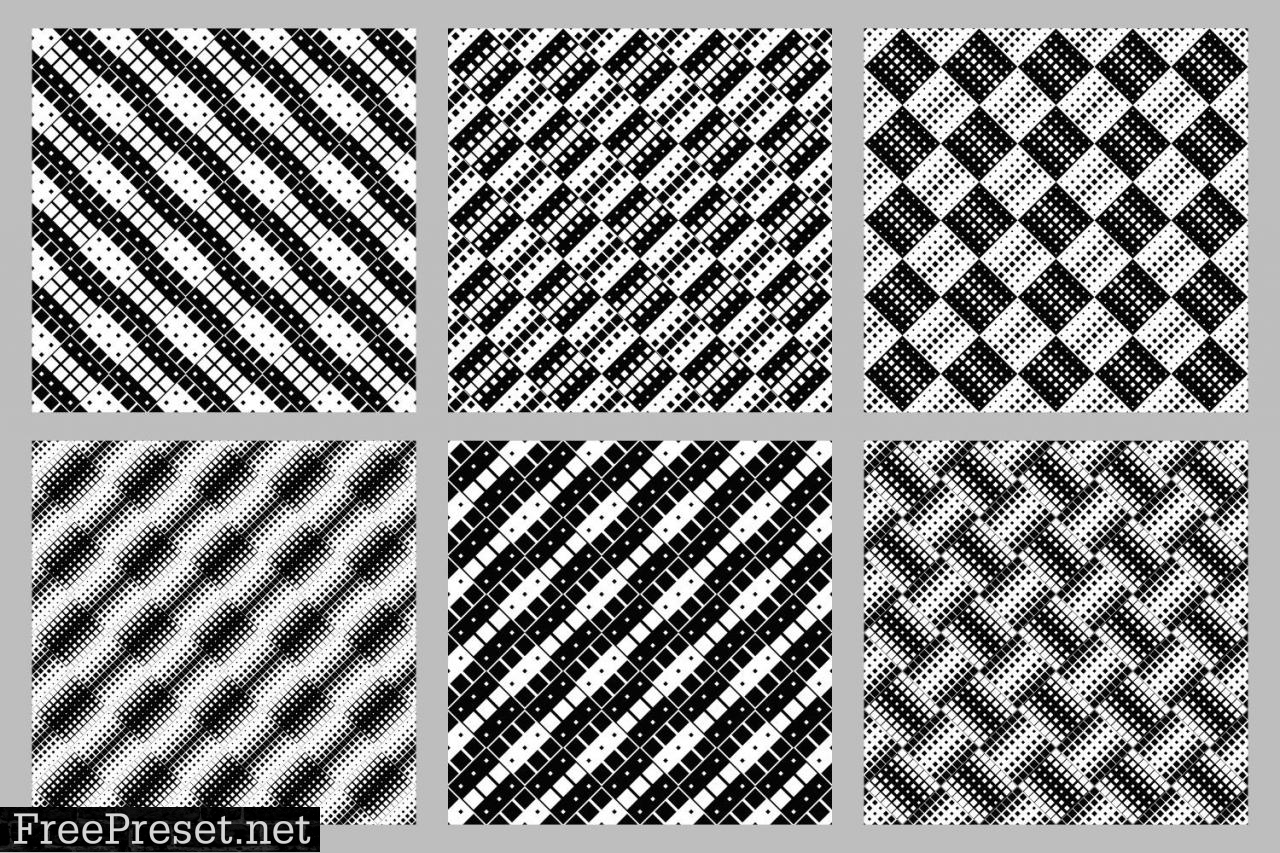 6 Seamless Monochrome Square Patterns