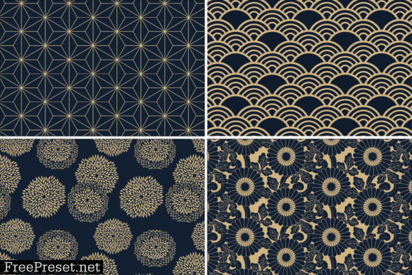 8 Japanese Inspired Patterns - Blue & Tan