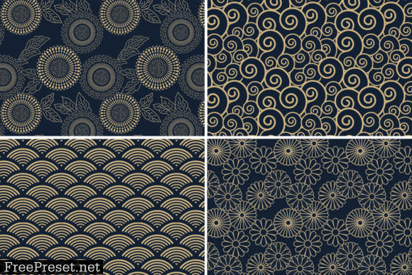 8 Japanese Inspired Patterns - Blue & Tan