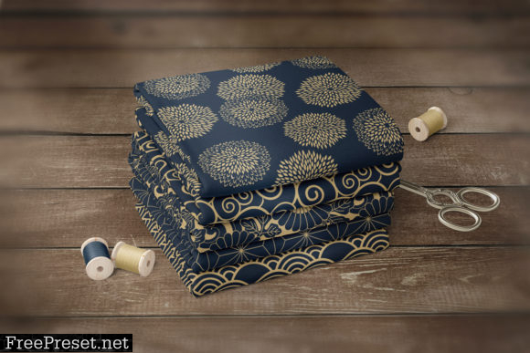 8 Japanese Inspired Patterns - Blue & Tan