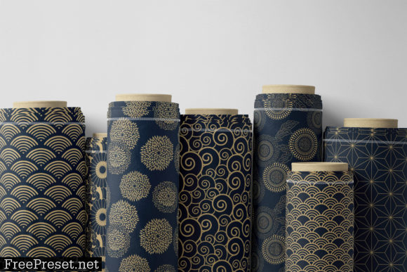 8 Japanese Inspired Patterns - Blue & Tan