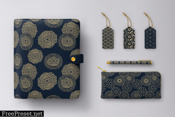 8 Japanese Inspired Patterns - Blue & Tan