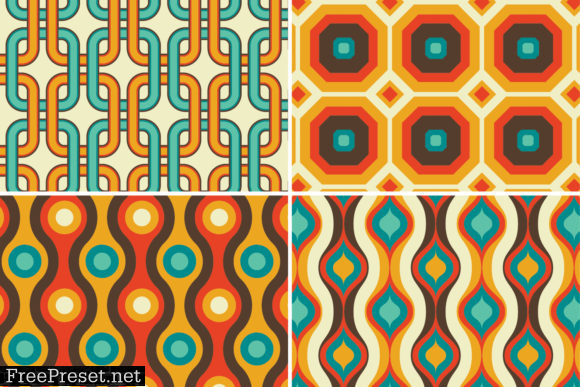 8 Modern Retro Patterns - Brown, Orange