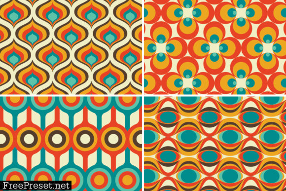 8 Modern Retro Patterns - Brown, Orange