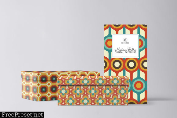 8 Modern Retro Patterns - Brown, Orange