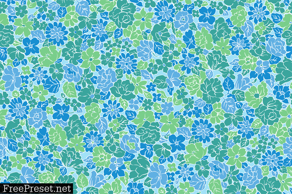 Ditsy floral in green blue