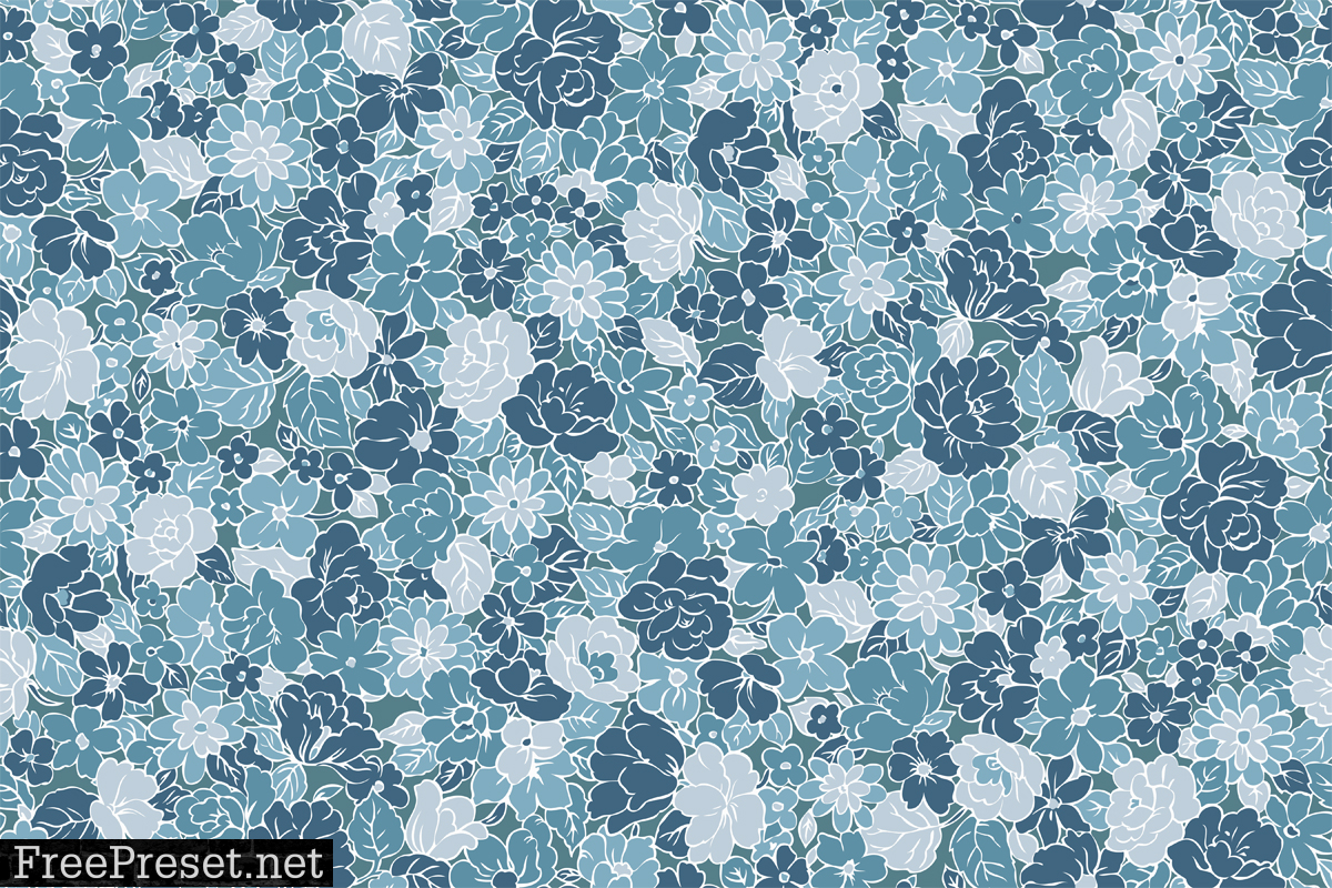 Ditsy floral in teal gray blue colours