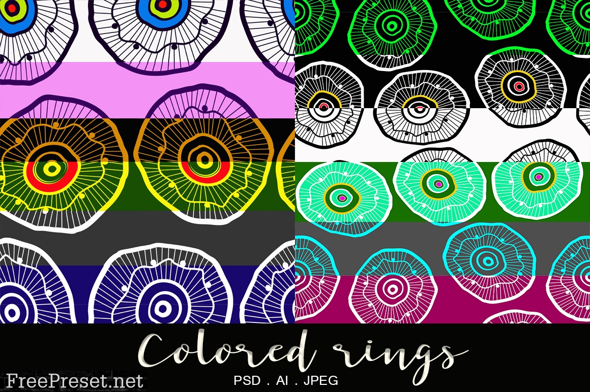 Set of Prints of Colored Concentric Rin