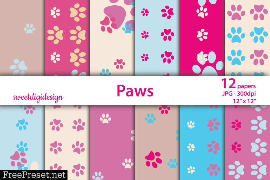 Blue and Pink Paws Seamless Patterns