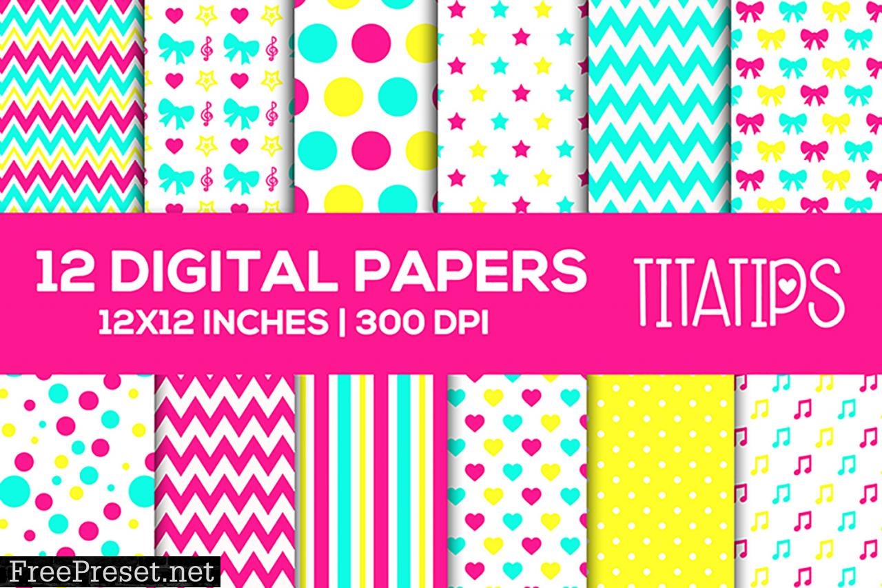 Bright Digital Paper, Scrapbooking Set