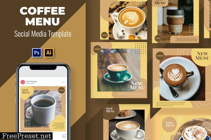 Coffee Shop Social Media Template H8NXY7