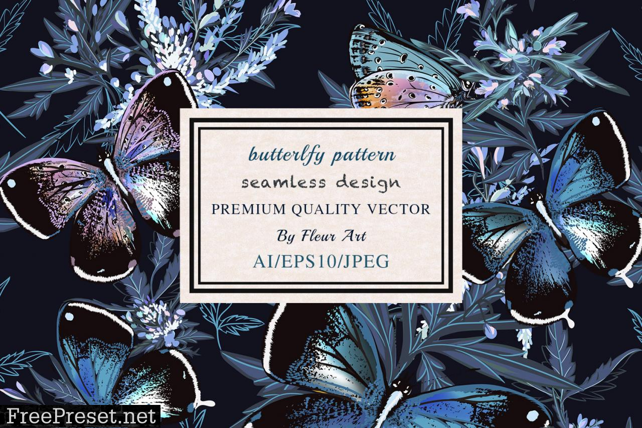 Floral Vector Pattern with Butterflies