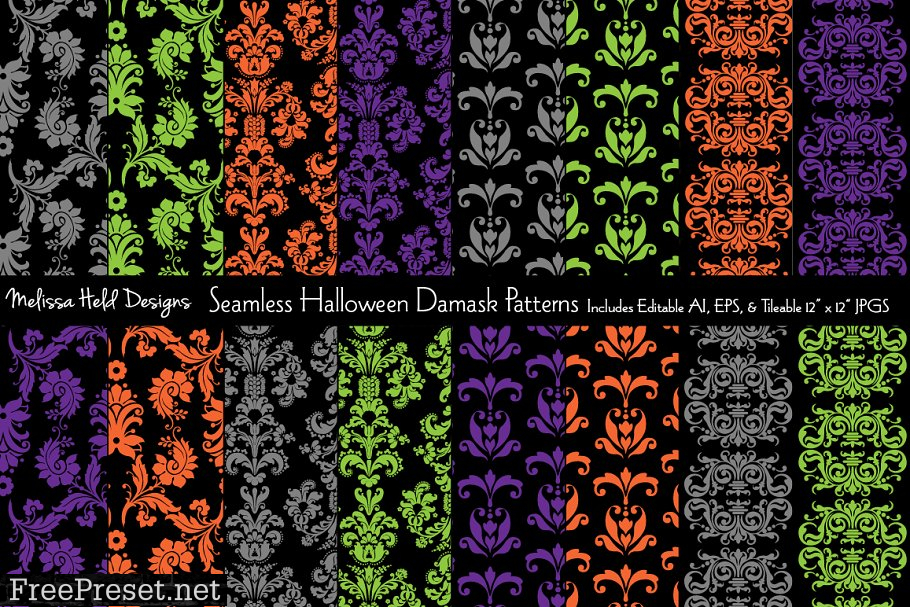 Seamless Halloween Damask Patterns