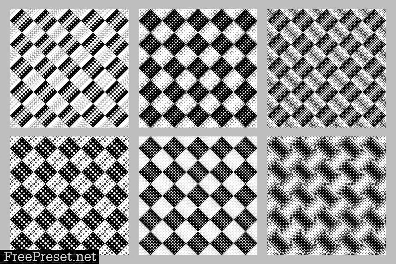 Seamless Monochrome Circle Pattern Set