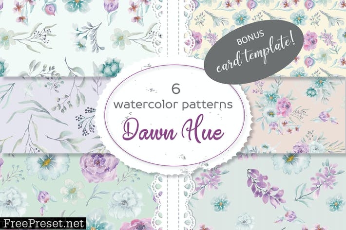 Set of 6 Watercolor Patterns: Dawn Hue B5USPUV