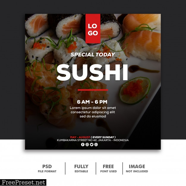 Social media banner post template food special sushi