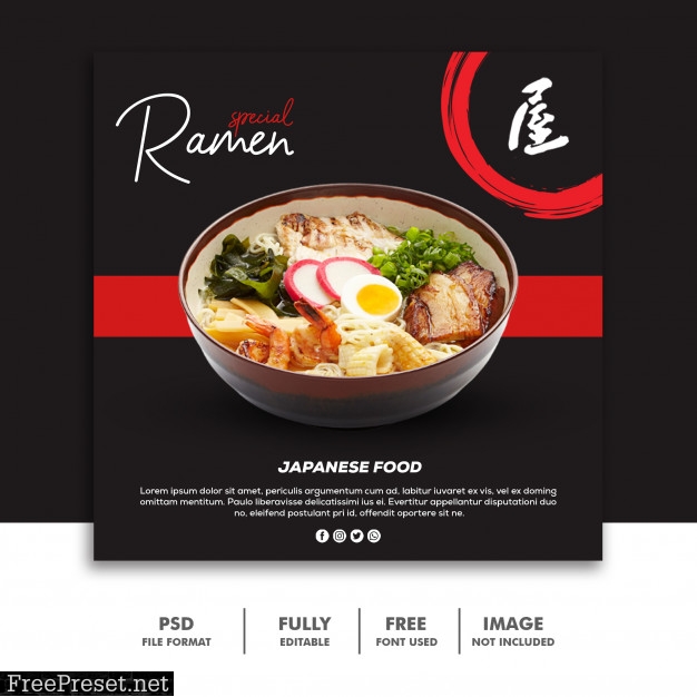 Social media banner post template japanese food ramen