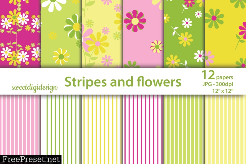 Stripes and Flowers Seamless Pattern