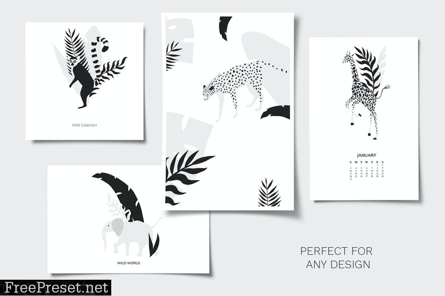 Tropical patterns & animals clipart YQ37J6V