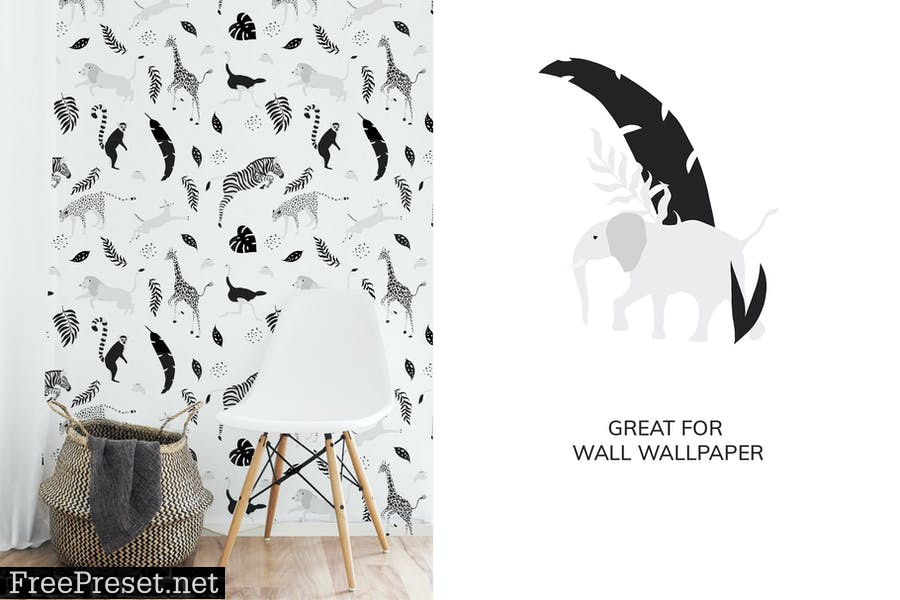 Tropical patterns & animals clipart YQ37J6V