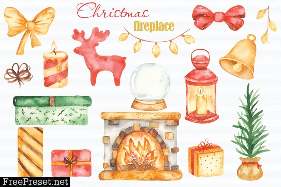 Watercolor Christmas fireplace XTGDTDP