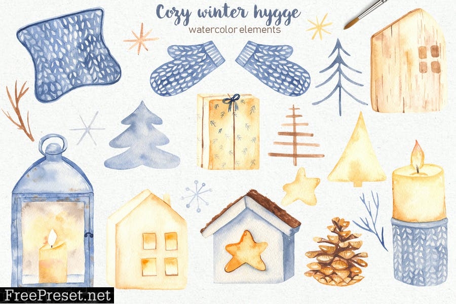 Watercolor Cozy winter Hygge L528BBF