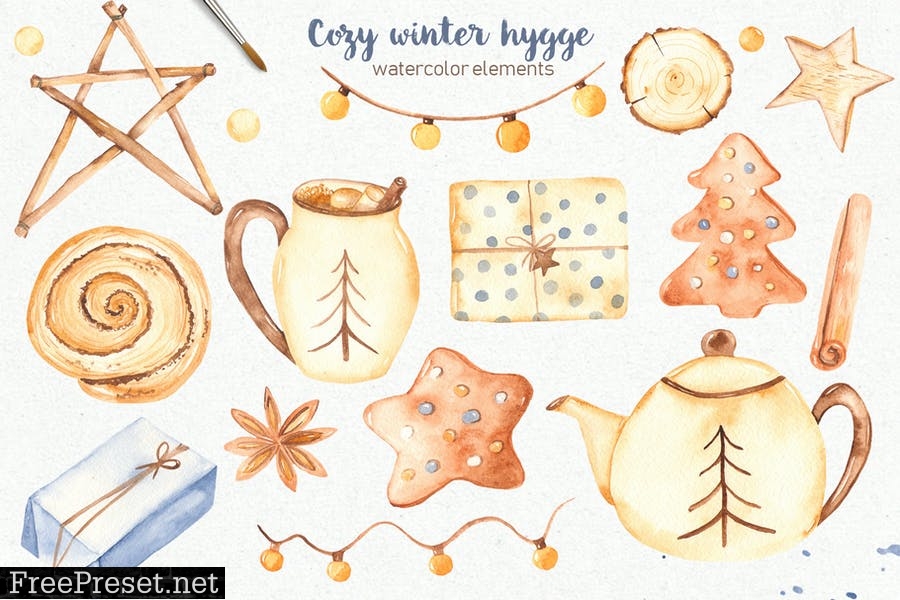 Watercolor Cozy winter Hygge L528BBF