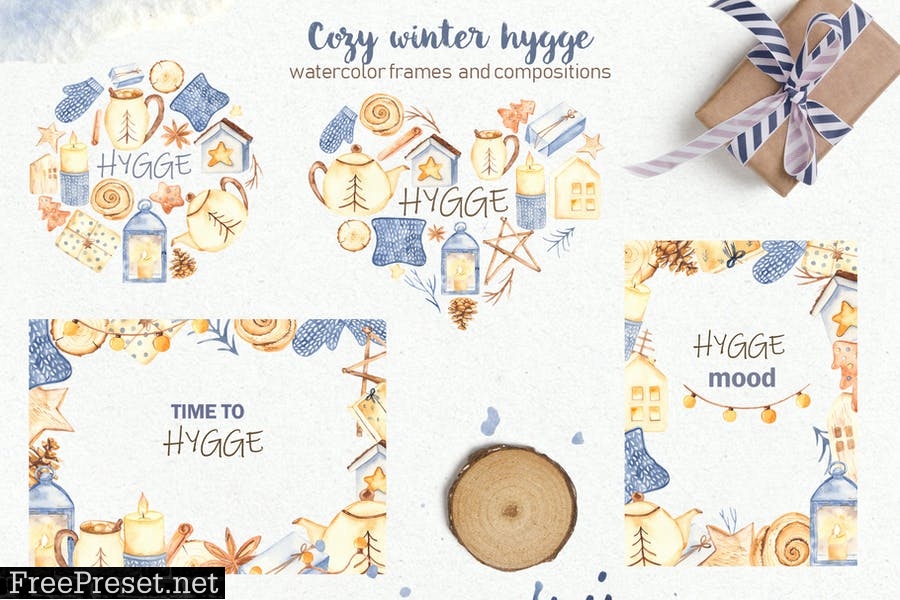 Watercolor Cozy winter Hygge L528BBF