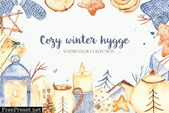 Watercolor Cozy winter Hygge L528BBF