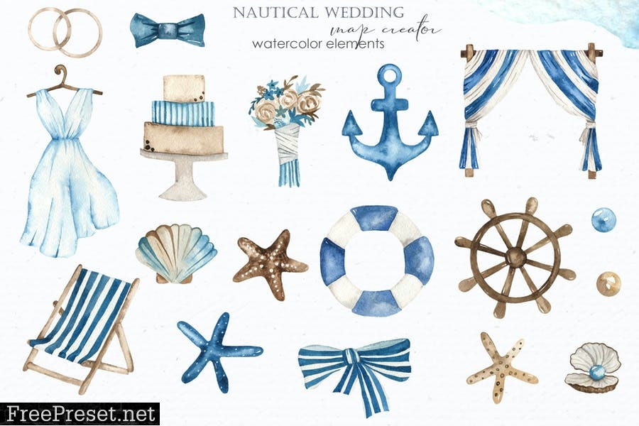 Watercolor Nautical wedding map creator JB7X3RC