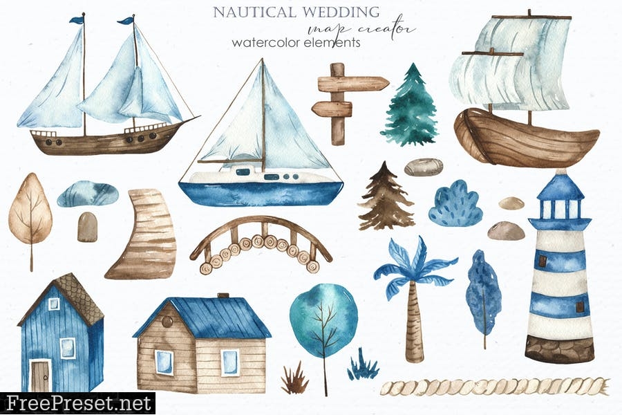 Watercolor Nautical wedding map creator JB7X3RC