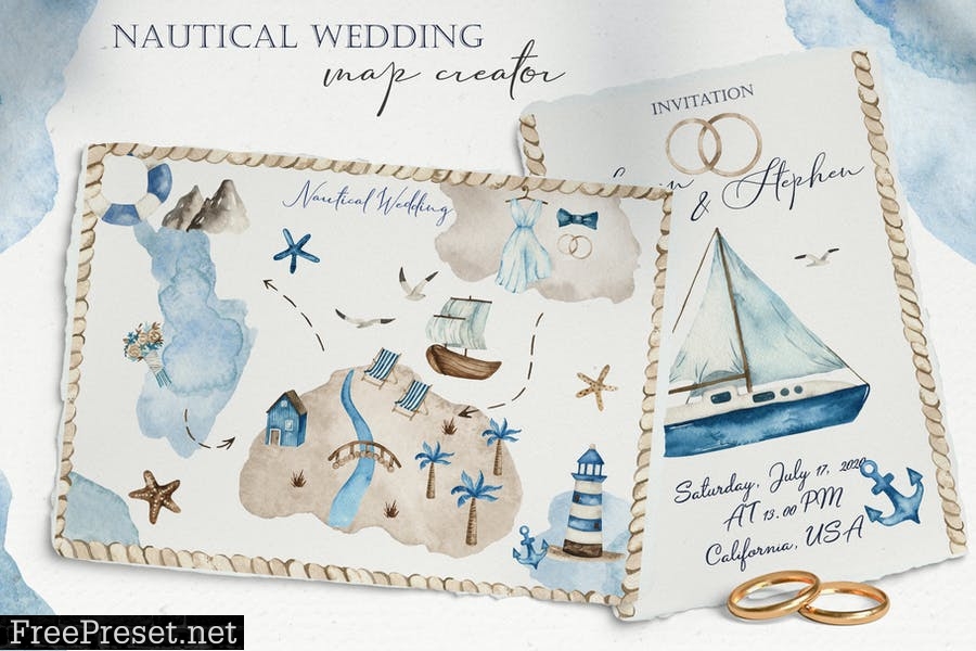 Watercolor Nautical wedding map creator JB7X3RC