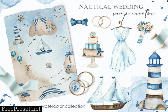 Watercolor Nautical wedding map creator JB7X3RC